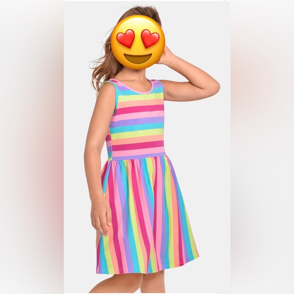 NWT: Girls Rainbow Striped Cross-Back Dress- Multi Color